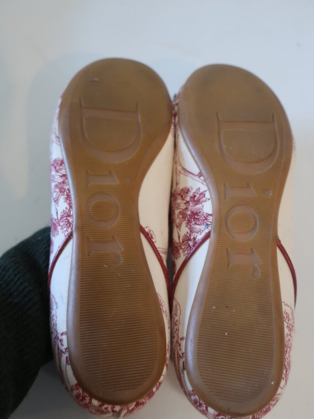 Women Christian Dior Red, Beige Toile De Juoy Canvas Bow Ballet Flats 38 EU/US 8 - Picture 6 of 11